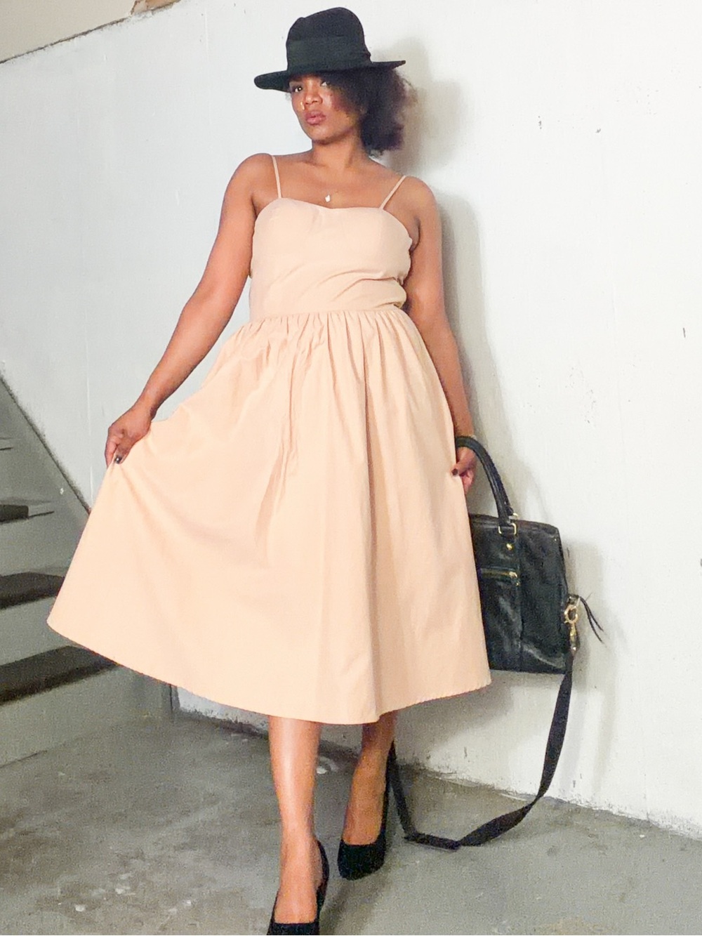 Women's Beige Spaghetti-Strap Midi Dress, L